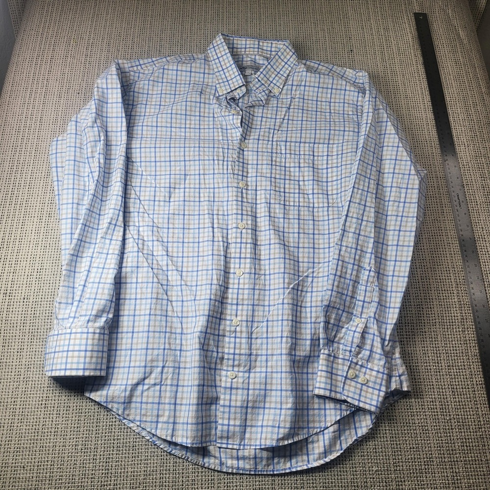 Peter Millar Shirt Mens Large Blue Plaid Long Sleeve Button Front Casual Woven